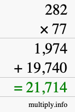 How to calculate 282 times 77 using long multiplication