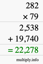 How to calculate 282 times 79 using long multiplication
