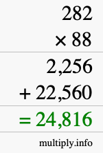 How to calculate 282 times 88 using long multiplication