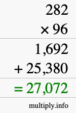 How to calculate 282 times 96 using long multiplication