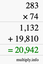 How to calculate 283 times 74 using long multiplication