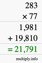 How to calculate 283 times 77 using long multiplication