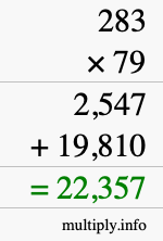 How to calculate 283 times 79 using long multiplication