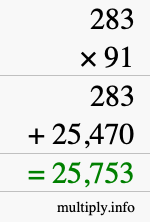 How to calculate 283 times 91 using long multiplication