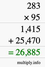 How to calculate 283 times 95 using long multiplication