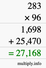 How to calculate 283 times 96 using long multiplication