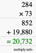 How to calculate 284 times 73 using long multiplication