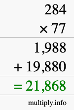 How to calculate 284 times 77 using long multiplication