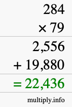 How to calculate 284 times 79 using long multiplication
