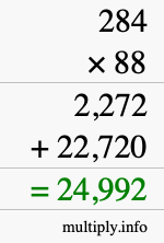 How to calculate 284 times 88 using long multiplication