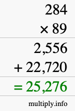 How to calculate 284 times 89 using long multiplication