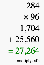 How to calculate 284 times 96 using long multiplication