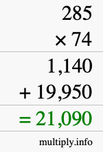 How to calculate 285 times 74 using long multiplication