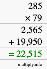 How to calculate 285 times 79 using long multiplication