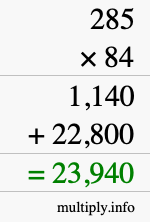 How to calculate 285 times 84 using long multiplication How to calculate 285 times 84 using long multiplication