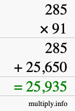 How to calculate 285 times 91 using long multiplication
