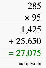 How to calculate 285 times 95 using long multiplication