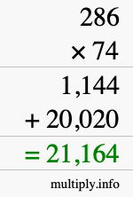 How to calculate 286 times 74 using long multiplication