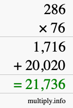 How to calculate 286 times 76 using long multiplication