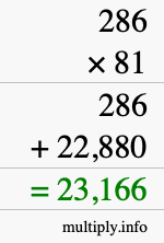 How to calculate 286 times 81 using long multiplication