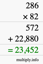 How to calculate 286 times 82 using long multiplication