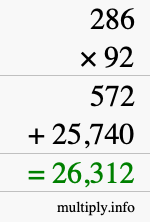 How to calculate 286 times 92 using long multiplication