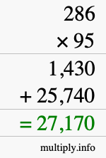 How to calculate 286 times 95 using long multiplication