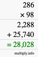How to calculate 286 times 98 using long multiplication