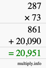 How to calculate 287 times 73 using long multiplication