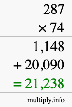 How to calculate 287 times 74 using long multiplication