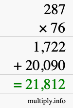 How to calculate 287 times 76 using long multiplication