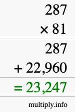 How to calculate 287 times 81 using long multiplication