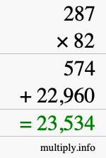 How to calculate 287 times 82 using long multiplication