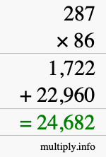 How to calculate 287 times 86 using long multiplication