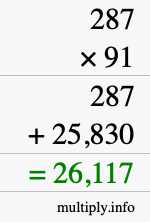 How to calculate 287 times 91 using long multiplication