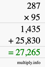 How to calculate 287 times 95 using long multiplication