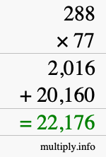 How to calculate 288 times 77 using long multiplication