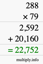 How to calculate 288 times 79 using long multiplication