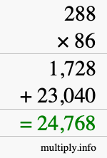 How to calculate 288 times 86 using long multiplication