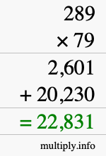 How to calculate 289 times 79 using long multiplication