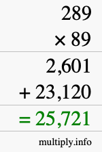 How to calculate 289 times 89 using long multiplication