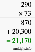 How to calculate 290 times 73 using long multiplication