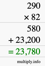 How to calculate 290 times 82 using long multiplication