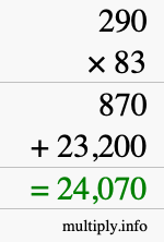 How to calculate 290 times 83 using long multiplication