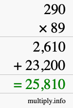 How to calculate 290 times 89 using long multiplication