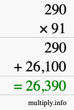 How to calculate 290 times 91 using long multiplication