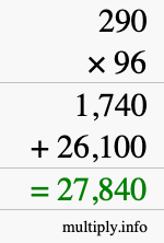 How to calculate 290 times 96 using long multiplication How to calculate 290 times 96 using long multiplication