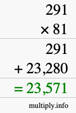 How to calculate 291 times 81 using long multiplication