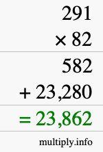How to calculate 291 times 82 using long multiplication