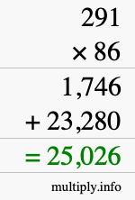 How to calculate 291 times 86 using long multiplication